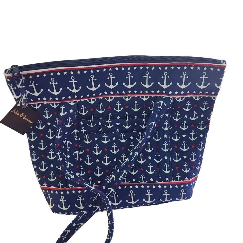 Nicole's Boutique NWT Anchor Nautical Quilted Cotton Tote Bag - Picture 2 of 7